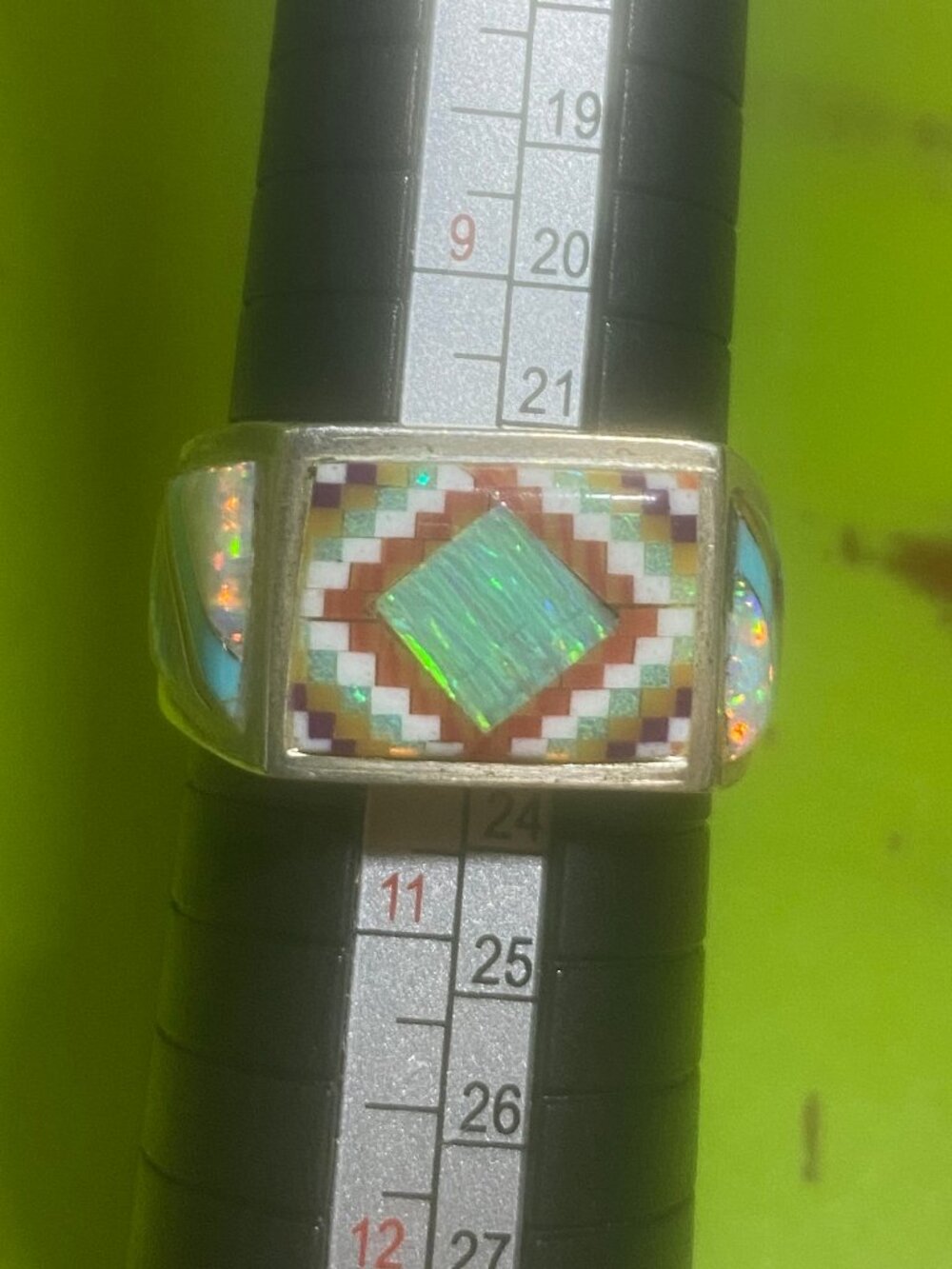 Zuni Men's Ring Size 10 1/2 Inlay Sterling Silver Opal Native American Ethnic - Picture 3 of 12